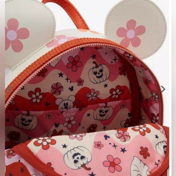 Loungefly Disney Minnie Mouse Floral Pumpkin Glow N Dark Light Up Mini Backpack - Picture 4 of 7